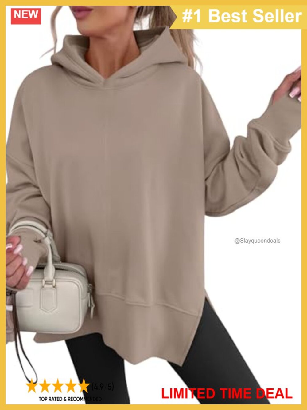 Oversized Pullover Hoodie Long Sleeve Thumbhole Sweatshirt Side Slit